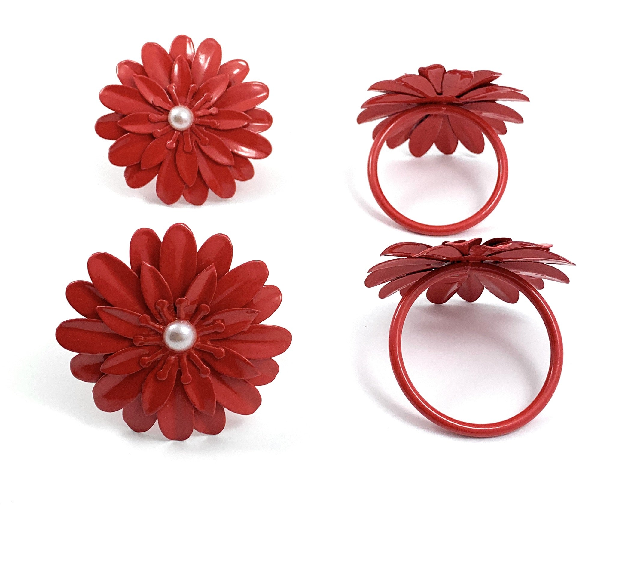 set of 4 Red Floral Napkin Rings