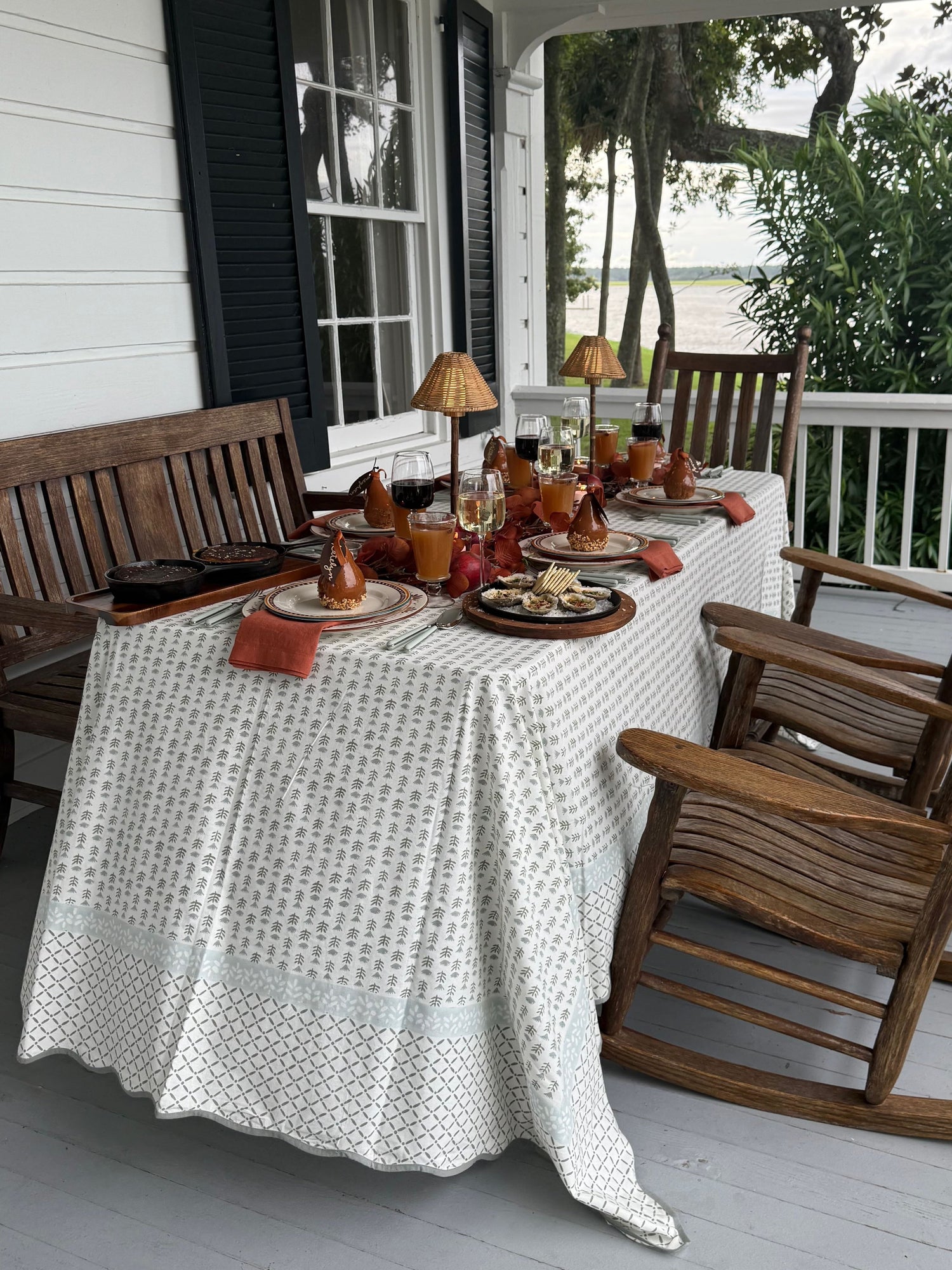 Claire Blockprint Tablecloth in Serene - Set of 4