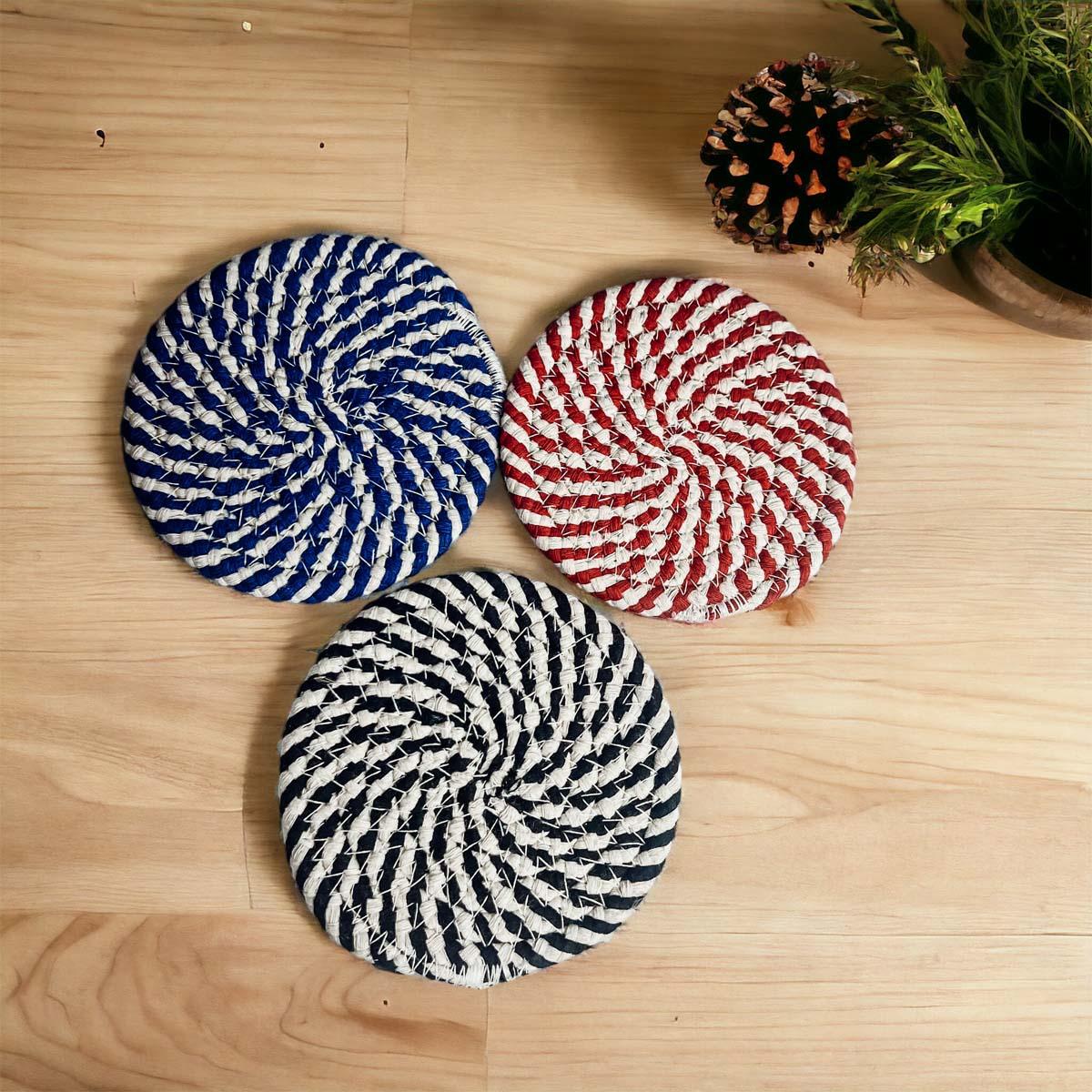 Blue and White Braided Coasters - Set of 4