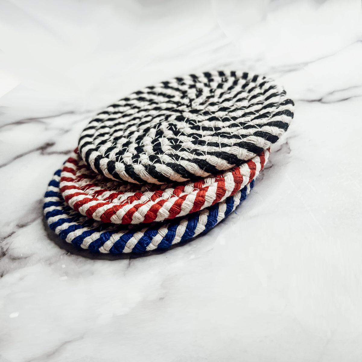 Blue and White Braided Coasters - Set of 4