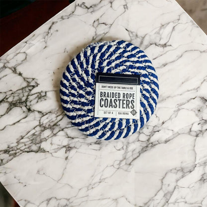 Blue and White Braided Coasters - Set of 4