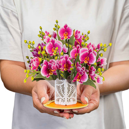 Orchid Flower Bouquet Pop-Up Card with Keepsake