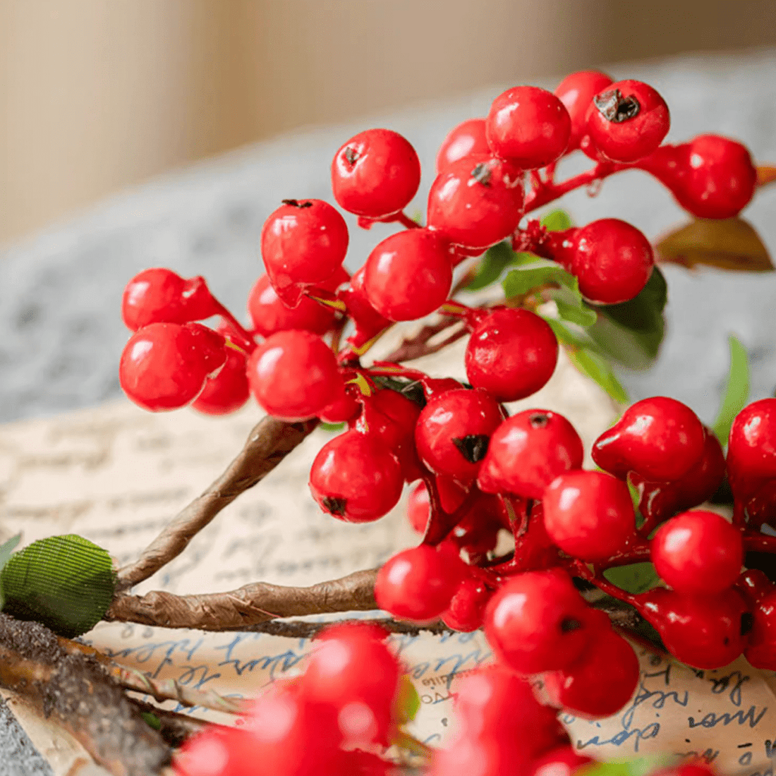 Artificial Fruit Berry Stem in Red - 17"