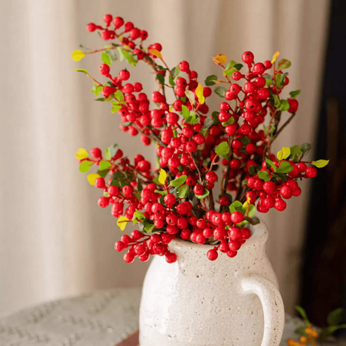 Artificial Fruit Berry Stem in Red - 17"