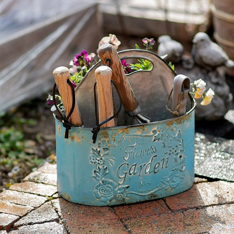 Blue Metal Basket Tool Organizer/Flower Planter