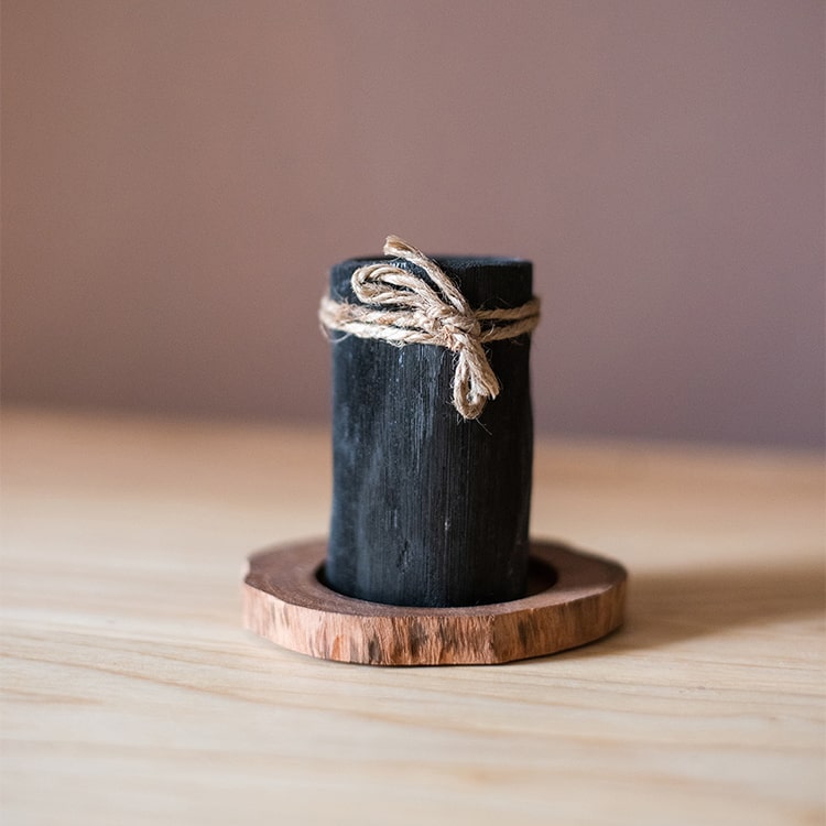 Desktop Charcoal Planter/Pen Holder with Wood Tray