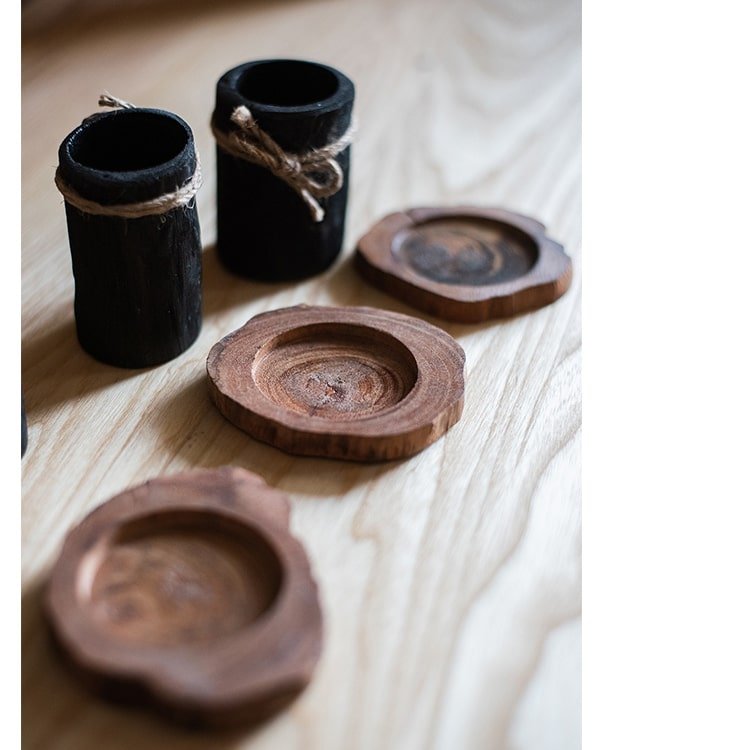 Desktop Charcoal Planter/Pen Holder with Wood Tray