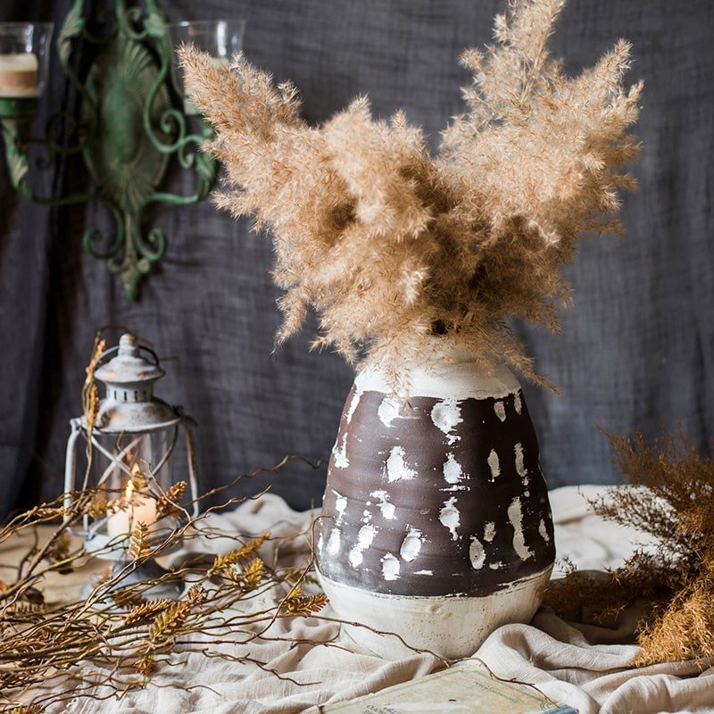 Handcrafted Ceramic Pottery Vase in Cream/Brown - 2 Designs