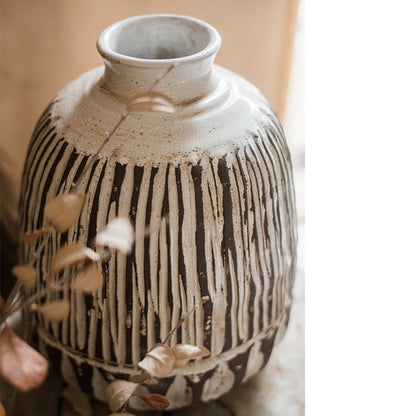 Handcrafted Ceramic Pottery Vase in Cream/Brown - 2 Designs