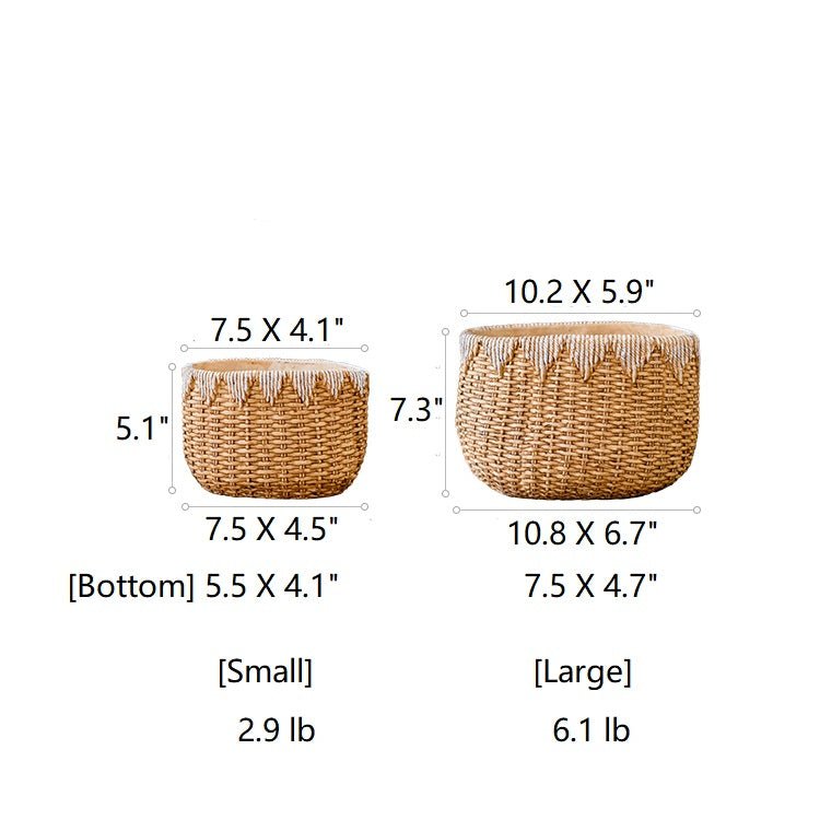 Lady Faux Straw Basket Cement Planters