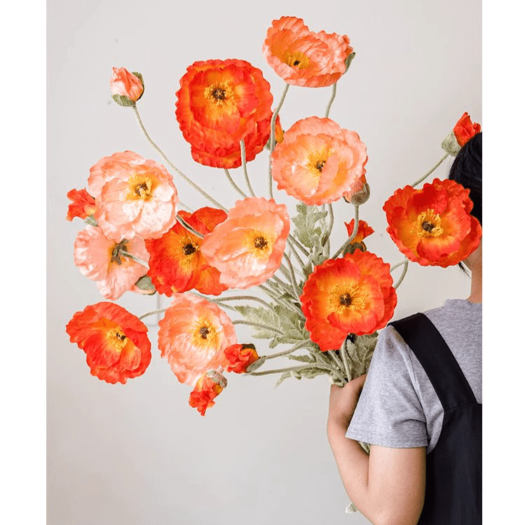 Faux Large Silk Poppy Flower Stem - 41"