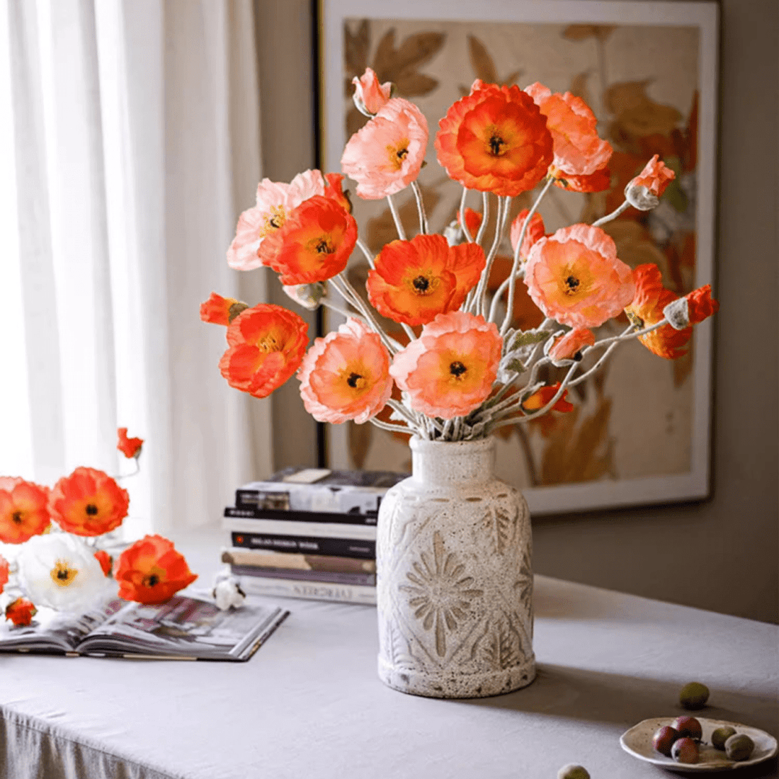 Faux Large Silk Poppy Flower Stem - 41"