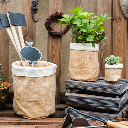 Paper Bag Style Concrete Garden Pots