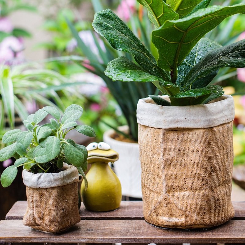 Paper Bag Style Concrete Garden Pots