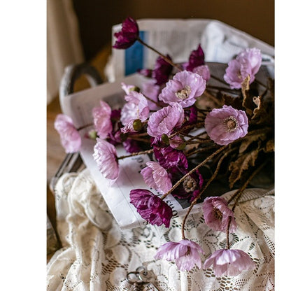 Faux Silk Rustic Poppy Flower Stem in Purple - 23"