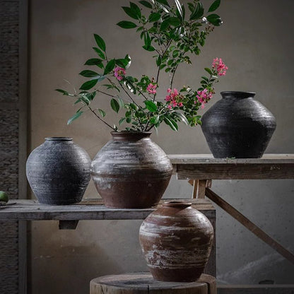 Vintage Wabi-Sabi Style Ceramic Jar Planters