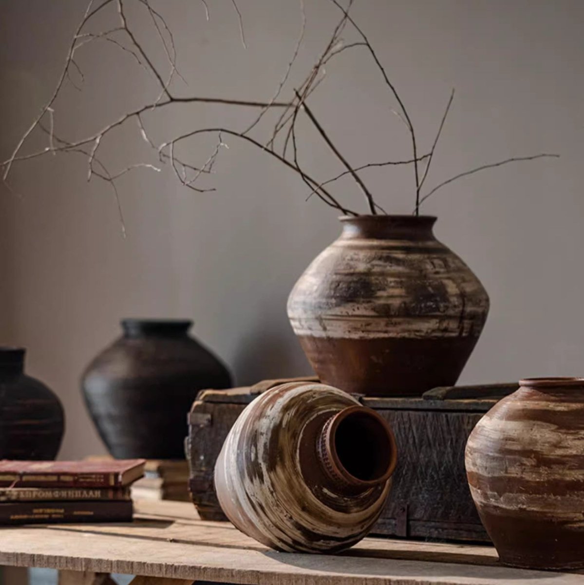 Vintage Wabi-Sabi Style Ceramic Jar Planters