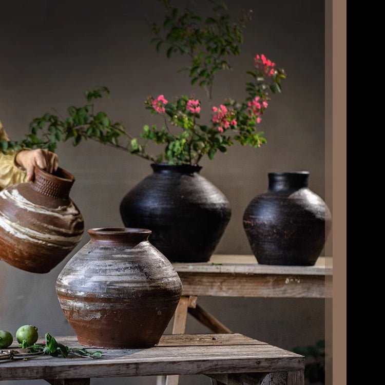 Vintage Wabi-Sabi Style Ceramic Jar Planters