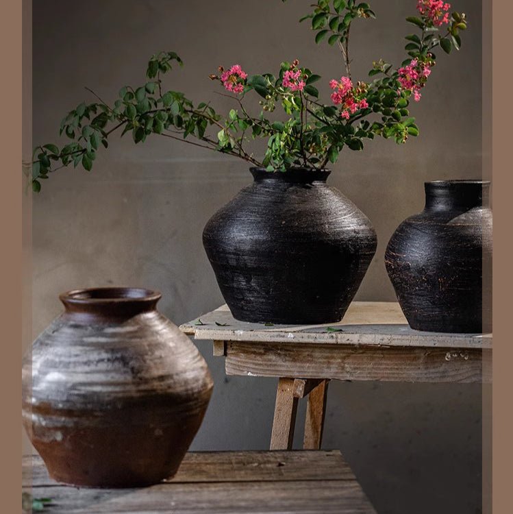 Vintage Wabi-Sabi Style Ceramic Jar Planters