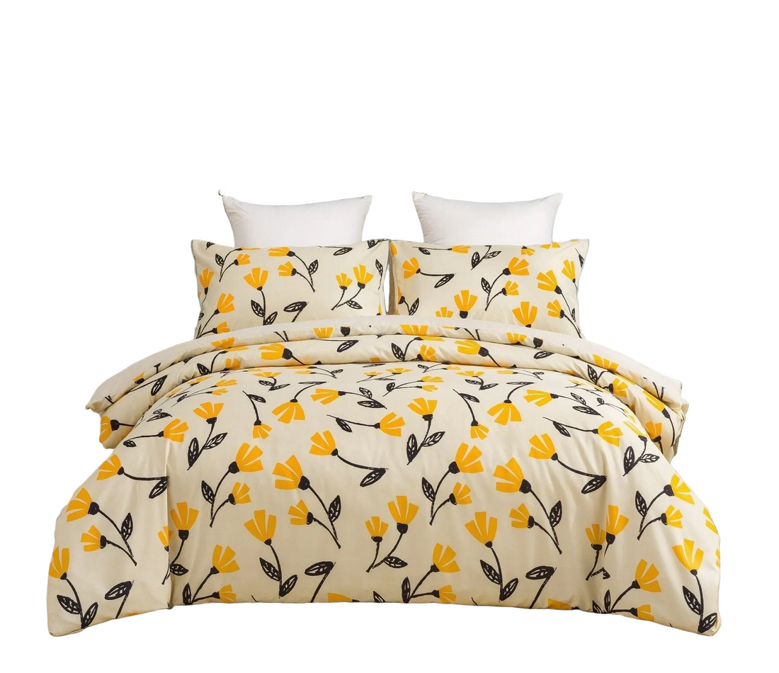 Yellow Fleur Duvet Cover Set w/ Pillow Cases