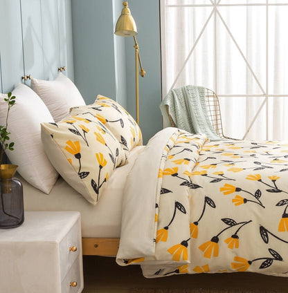 Yellow Fleur Duvet Cover Set w/ Pillow Cases