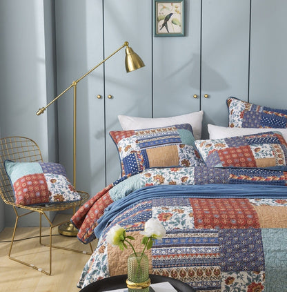Boho Vibes Mediterranean Blue Patchwork Quilted Bedding
