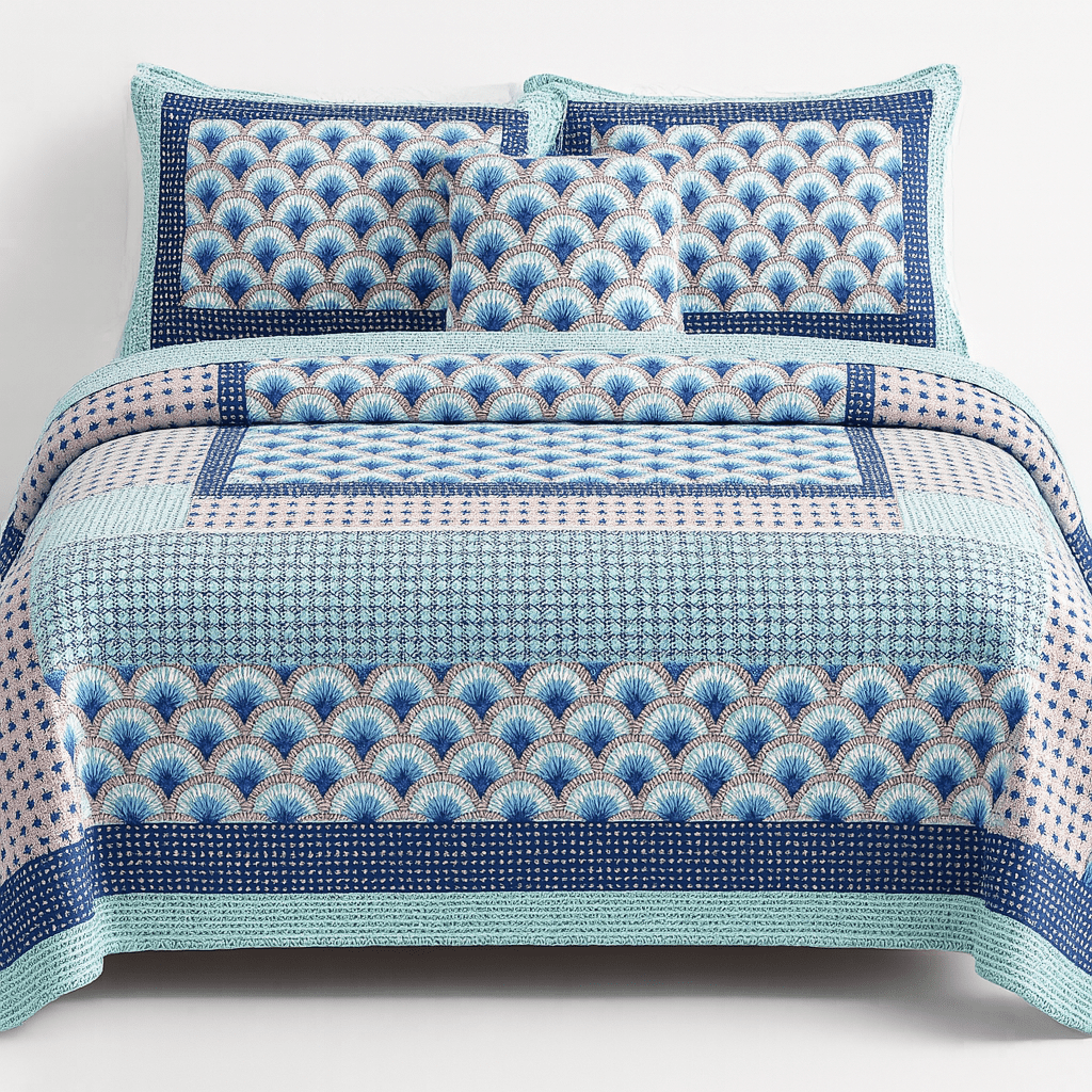 DaDa Bedding Mediterranean Blue Mint Patchwork Quilt Set