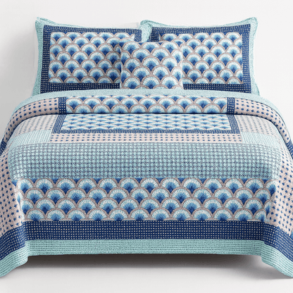 DaDa Bedding Mediterranean Blue Mint Patchwork Quilt Set