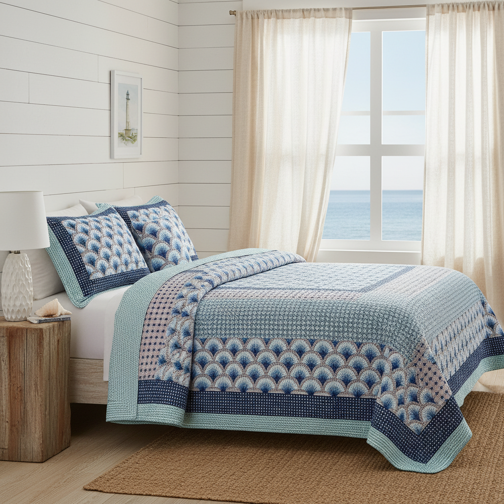 DaDa Bedding Mediterranean Blue Mint Patchwork Quilt Set