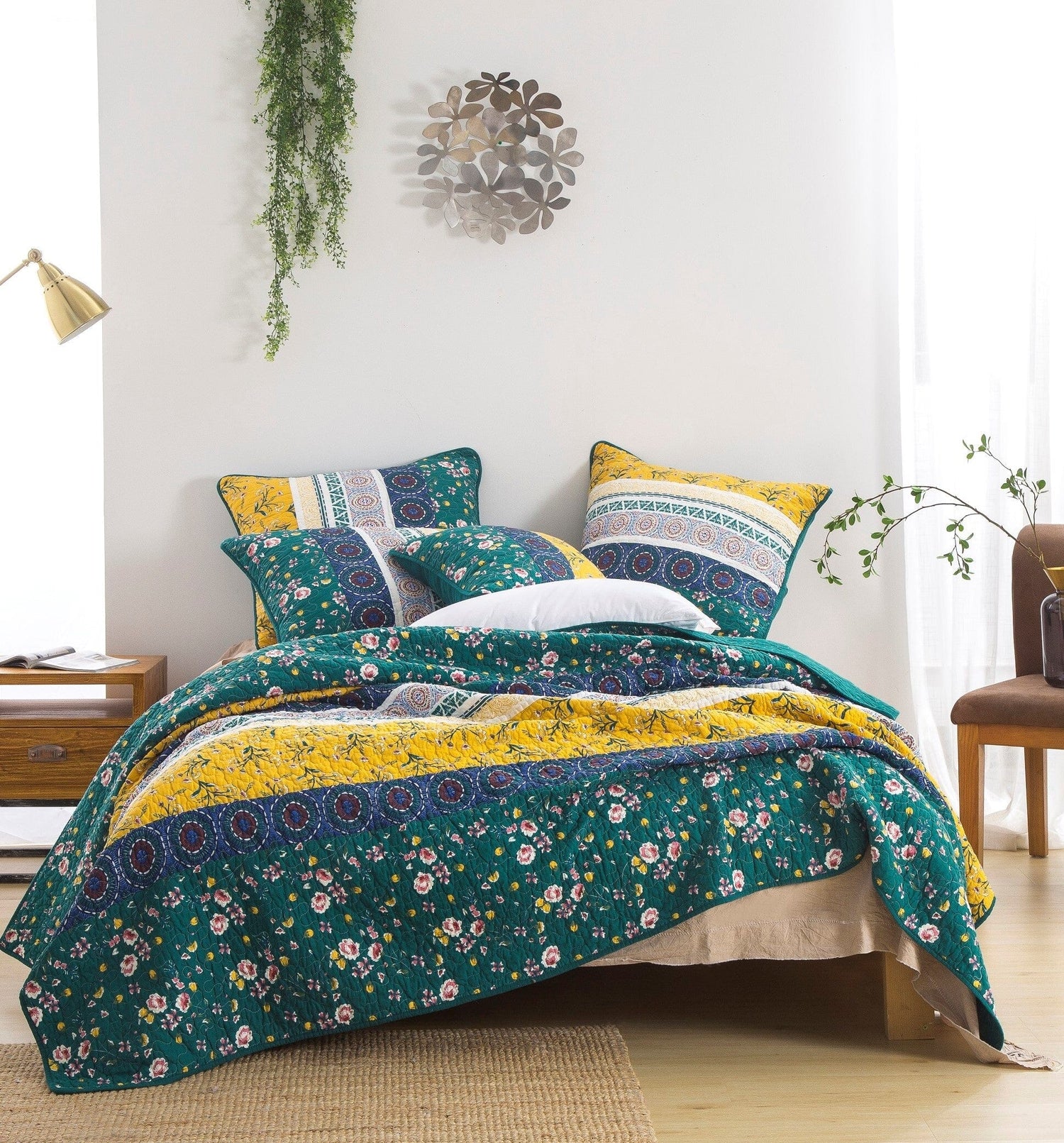Bohemian Patchwork Bed of Flowers Patchwork Quilted Bedding