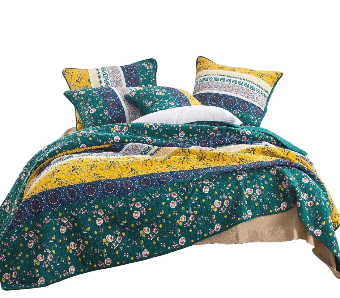 Bohemian Patchwork Bed of Flowers Patchwork Quilted Bedding