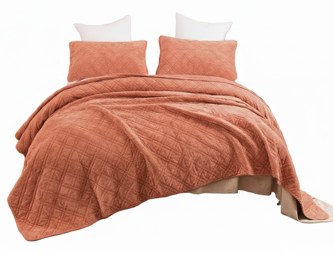 Terracotta Soft Velour Corduroy Bedding Set