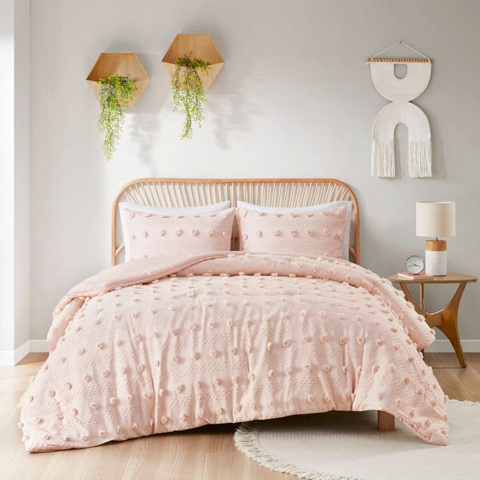 King/Cal King 3-Piece Pink Pompom Microfiber Comforter Set