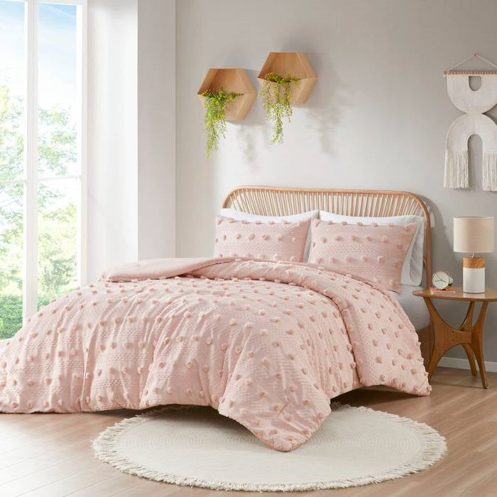 King/Cal King 3-Piece Pink Pompom Microfiber Comforter Set