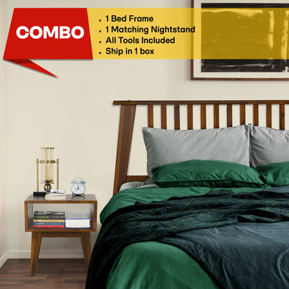 Kaylin Acacia Bed Frame &amp; Nightstand Set