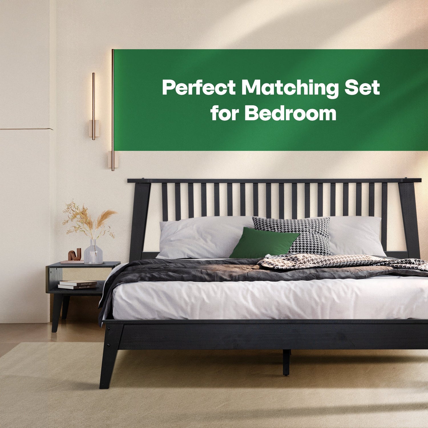 Kaylin Acacia Bed Frame &amp; Nightstand Set