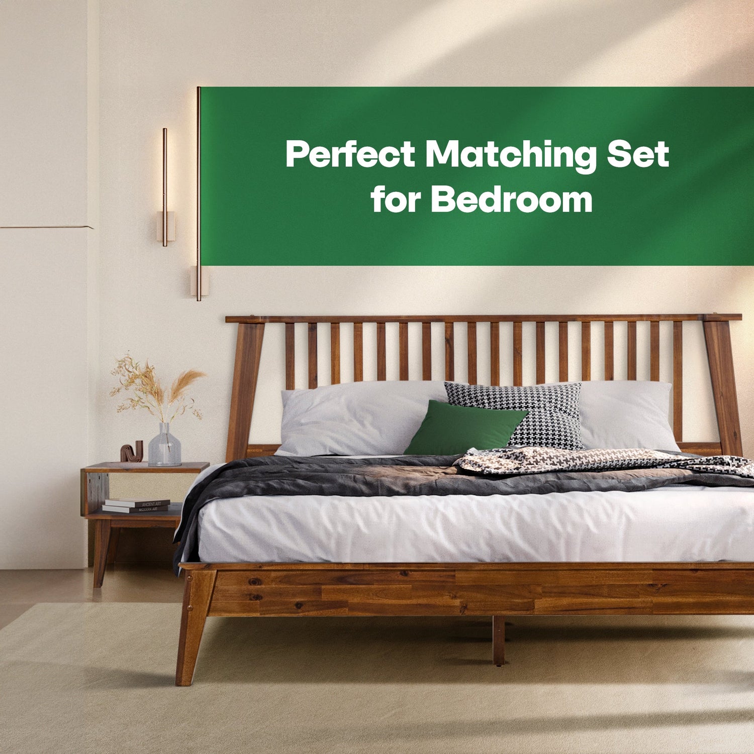Kaylin Acacia Bed Frame &amp; Nightstand Set