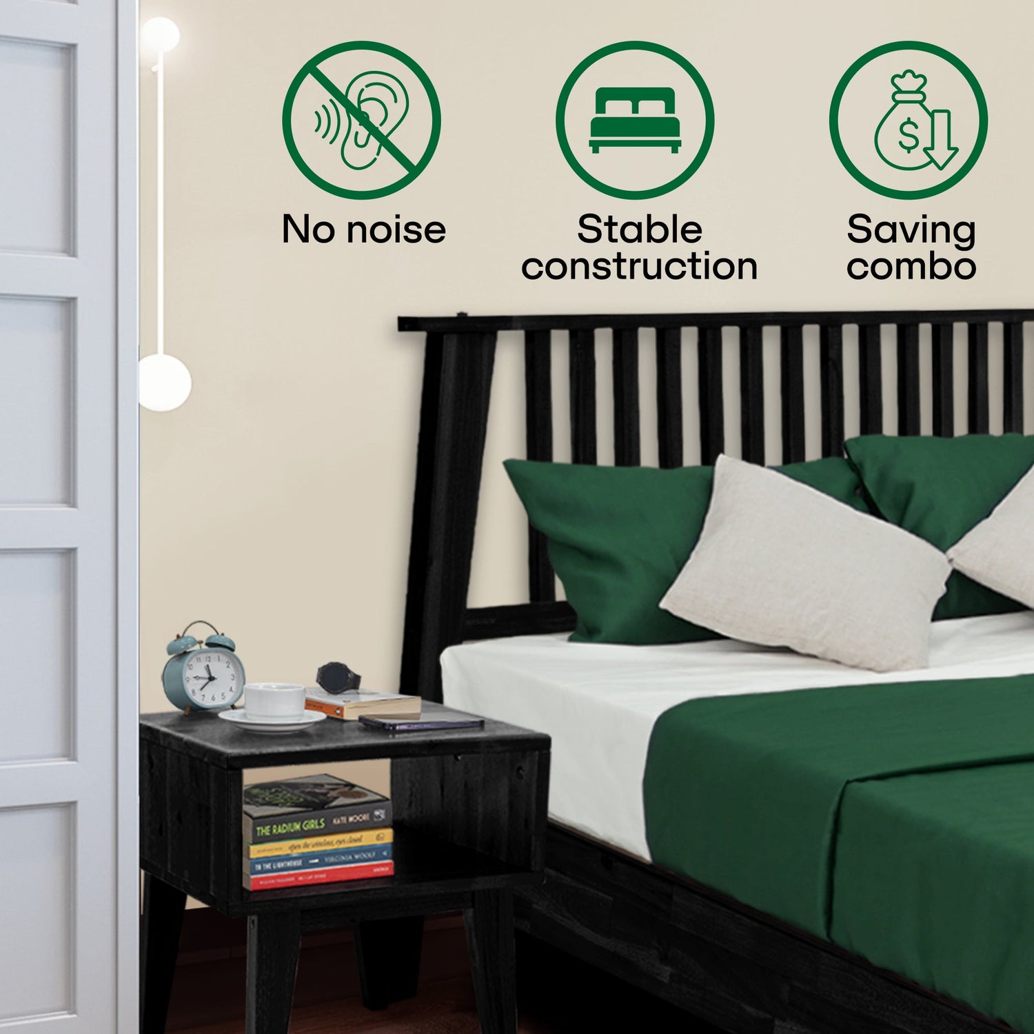Kaylin Acacia Bed Frame &amp; Nightstand Set