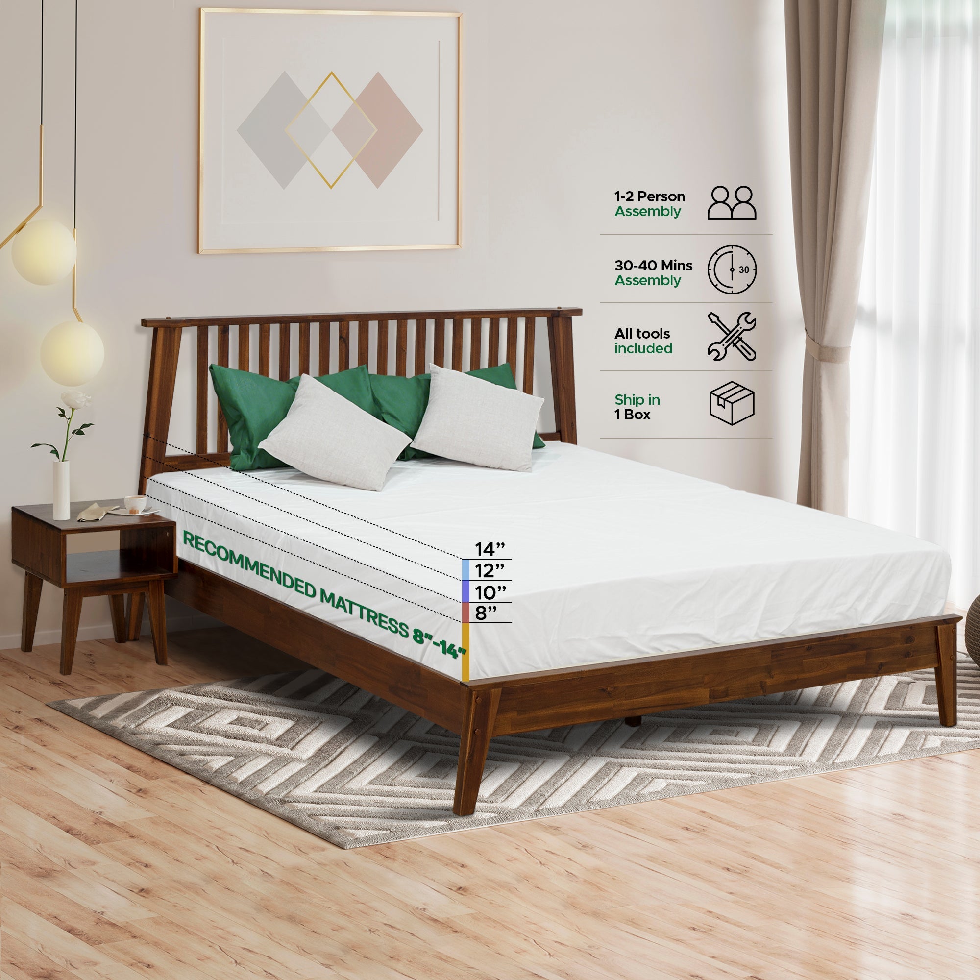 Kaylin Acacia Bed Frame &amp; Nightstand Set