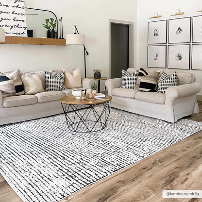 Keita Cream &amp; Black Grid Plush Rug