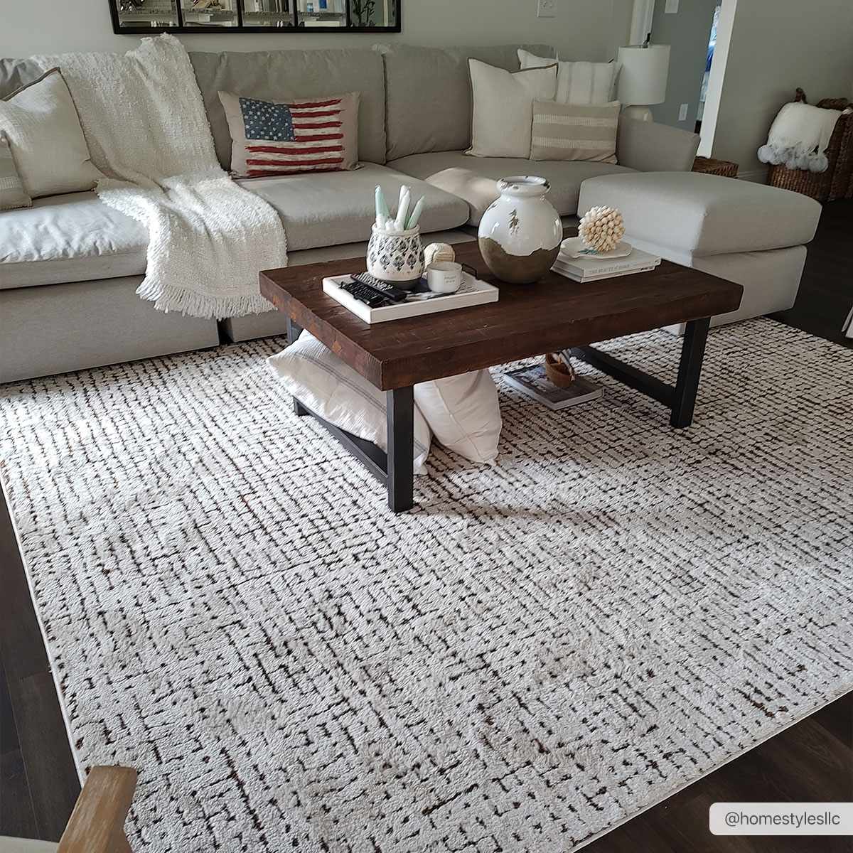 Keita Cream &amp; Black Grid Plush Rug