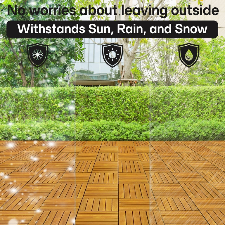Solid Wood Deck Tiles Solid Slat Style - Box of 9, 2 Colors