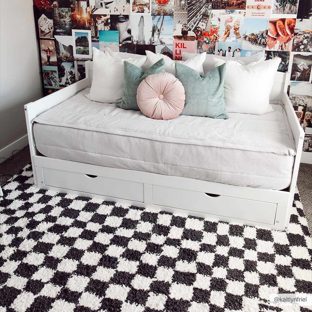 Kieu Black &amp; White Checkered Shag Rug