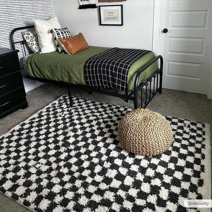 Kieu Black &amp; White Checkered Shag Rug