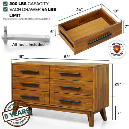Acacia Legacy Solid Wood Dresser in Caramel or Walnut
