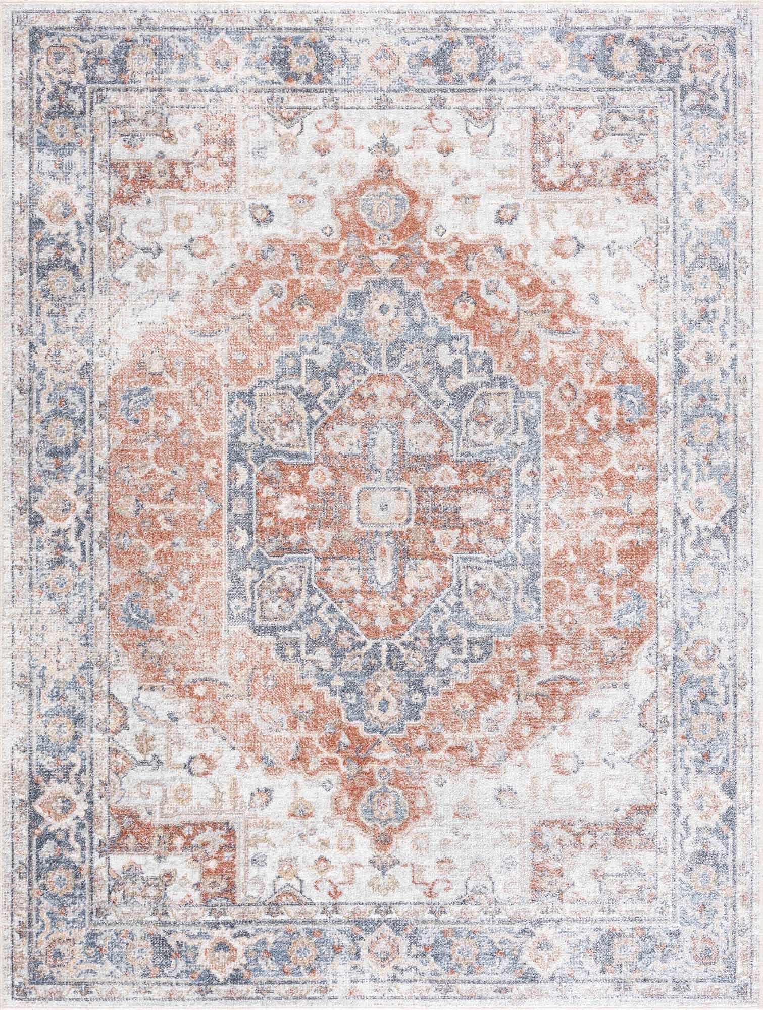 Akram Gray &amp; Orange Washable Area Rug - Clearance