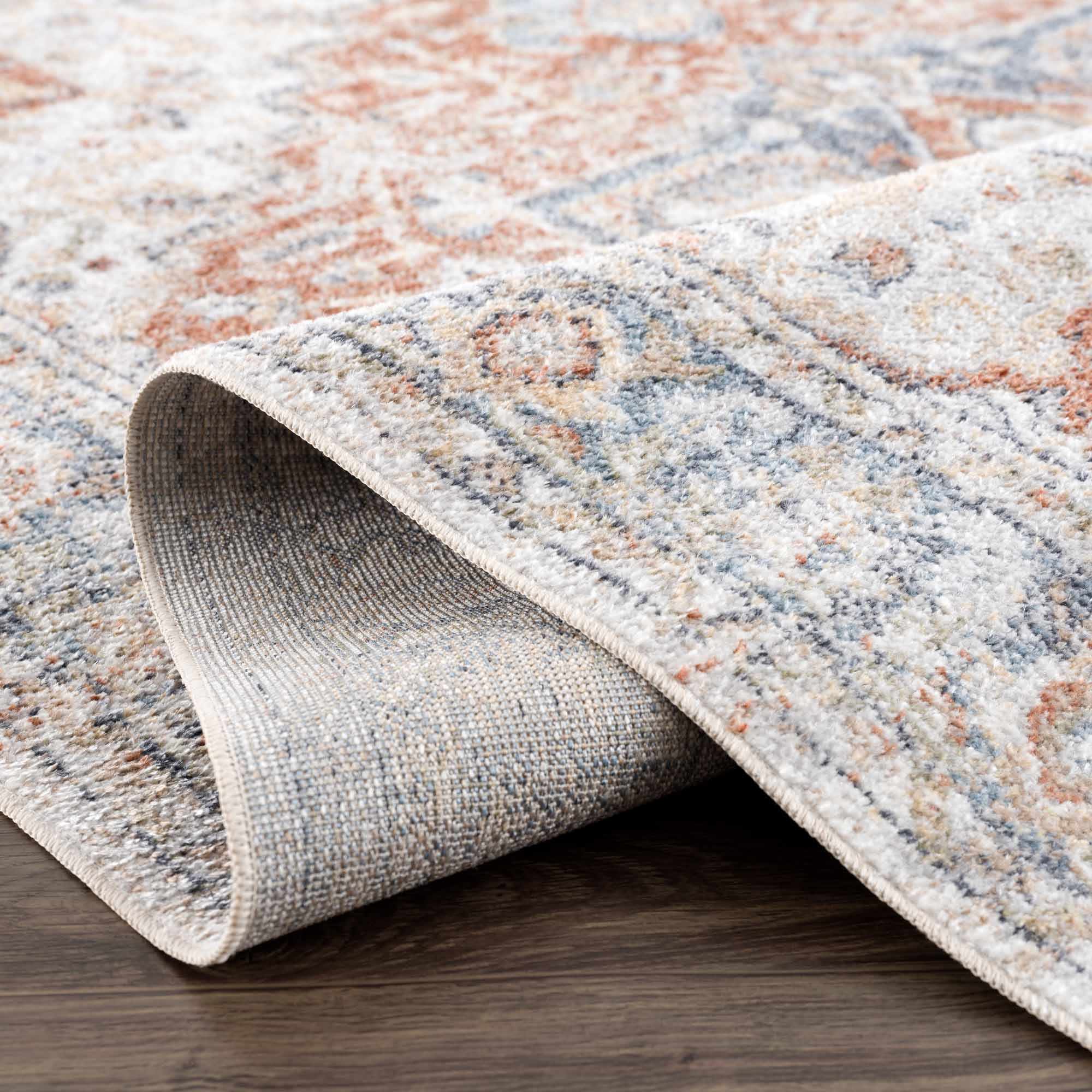 Akram Gray &amp; Orange Washable Area Rug - Clearance