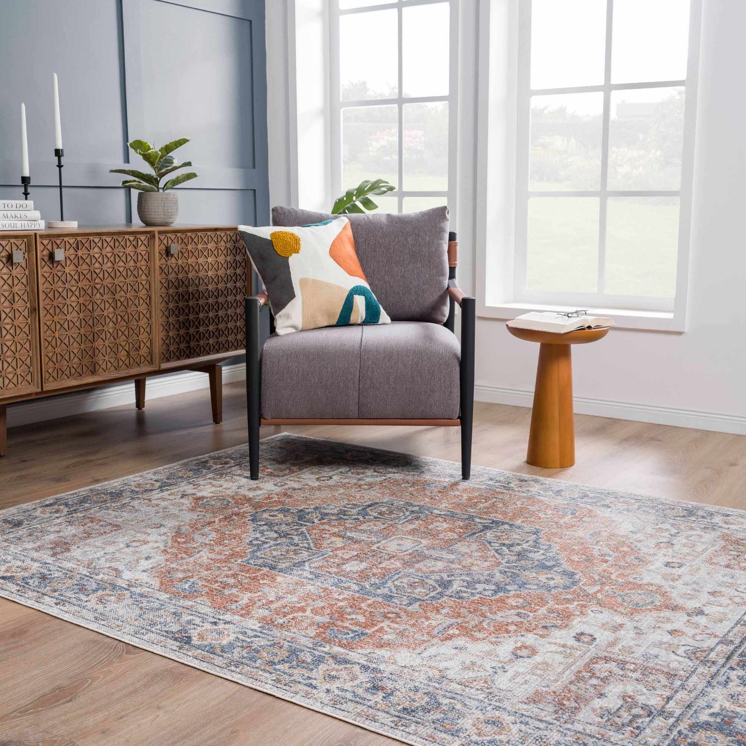 Akram Gray &amp; Orange Washable Area Rug - Clearance