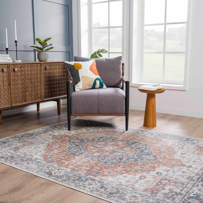 Akram Gray &amp; Orange Washable Area Rug - Clearance