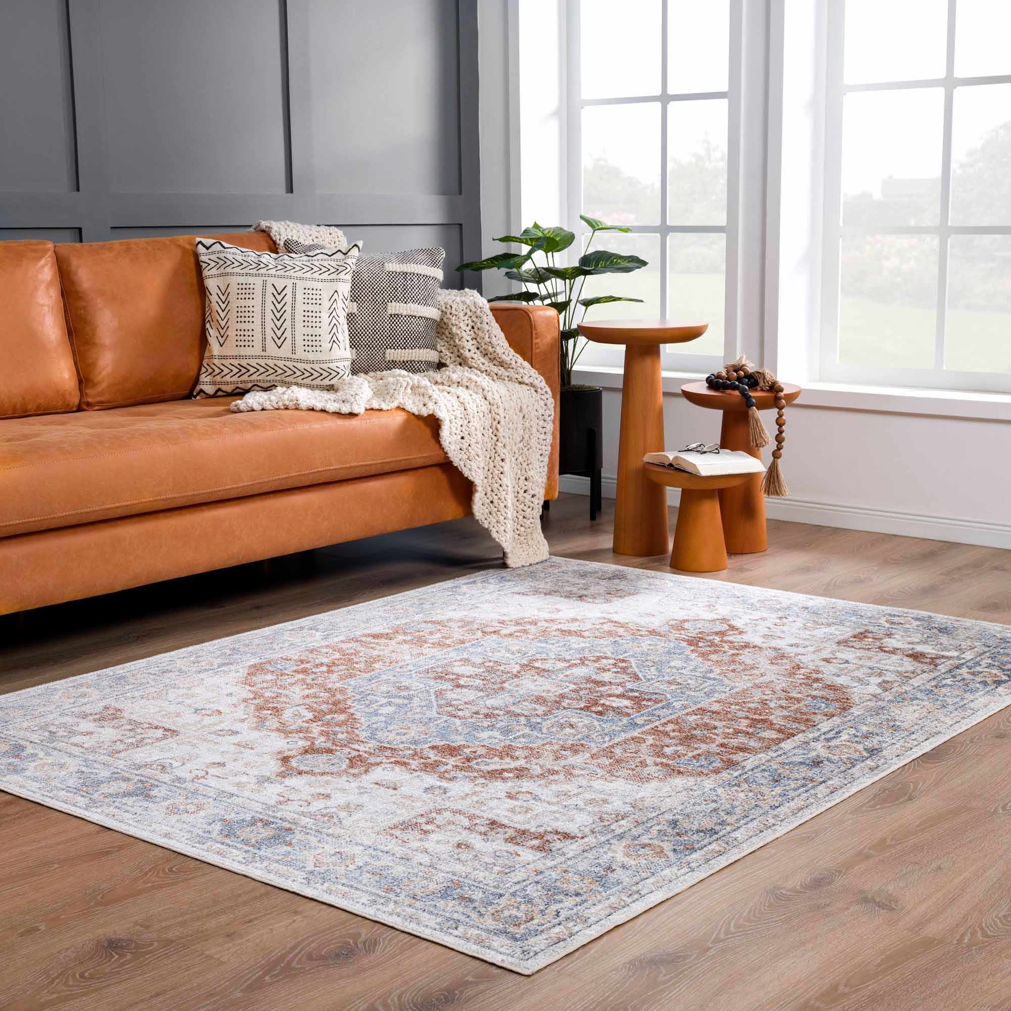Akram Gray &amp; Orange Washable Area Rug - Clearance